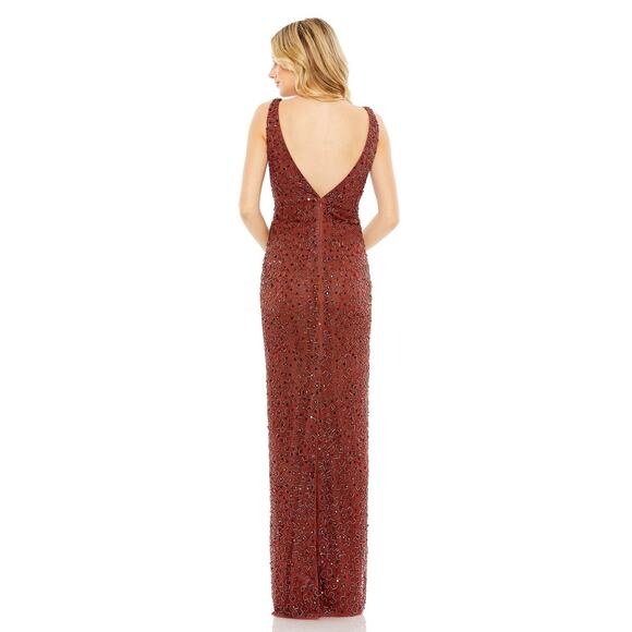 MAC DUGGAL Evening Gown Sequin Red Brick Beaded V Neck Dress Size 6 NWT - Picture 2 of 14